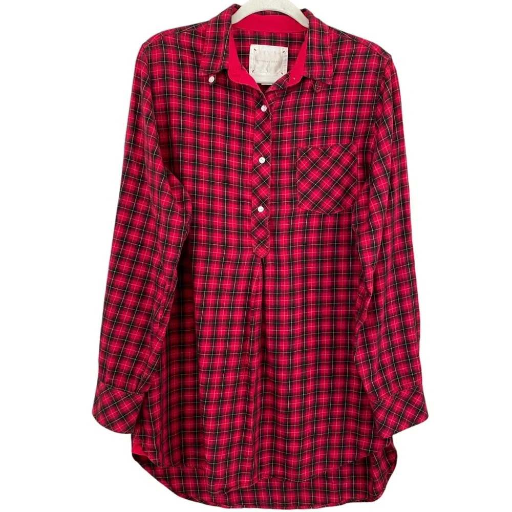 Victoria’s Secret Silk Cotton Blend Tartan Plaid Sleep Lounge Shirt Size Medium‎